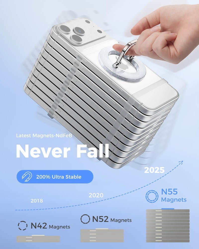 SUPERONE for Magsafe Ring Holder, Magnetic Phone Grip with Adjustable Stand, Removable Magnetic Accessories, iPhone 12/13/14/15/16/17 Series & Magsafe Case - Glitter Silver - Image 3